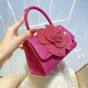 Women's New Celebrity Shiny Rhinestone Rose Flower Chain <b>Small</b> Square Crossbody <b>Bag</b> Portable Polyester Magnetic Tanjing - Product Image 2