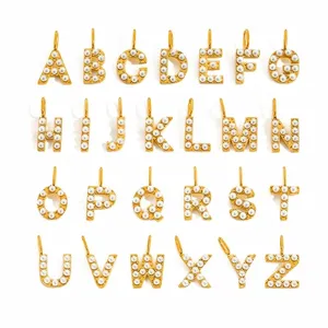 Stainless Steel Pearl Letter Initial Pendant Charms A K M S 18K Gold Plated Custom Name DIY For Necklace Bracelet Design