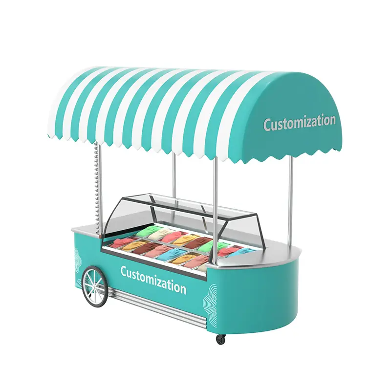 stainless steel rolling refrigerated gelato ice cream popsicle travel push cooler trolley cover push cart