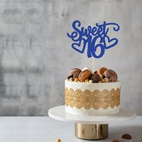 1 pièce, décoration de gâteau de fête d'anniversaire de 16 ans, bleu pailleté, pour filles et garçons, fournitures de fête