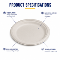 Assiette Ronde en Bagasse Compostable Écologique de 7 Pouces, Biodégradable, Résistante à l'Eau, Assiette Jetable pour Traiteur et Fêtes