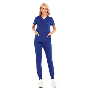 Uniformi per infermiere estive morbide a buon mercato con Logo personalizzato top Scrub con scollo a v per donna