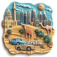 Aimant de réfrigérateur souvenir de la maison moderne d'Arabie Saoudite, personnalisable, en résine durable, imprimé UV, forte adsorption magnétique
