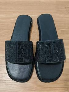 Ciabatte da <span class=keywords><strong>Donna</strong></span> con Punta Aperta, Suola Morbida in <span class=keywords><strong>Pelle</strong></span>, Design con Diamanti, Infradito da Spiaggia di Tendenza - Product Image 2