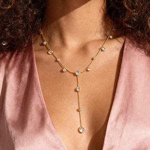 Mode Edelstahl Halskette eingelegt Weiß Zirkon Herz Elegant Ins Stil Modische Temperament Y-förmige Kette für Frauen - Product Image 1