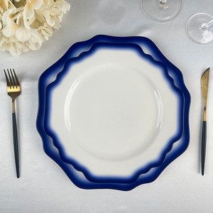 Manufacture of Dishes <b>for</b> Restaurant <b>Dinnerware</b> <b>Set</b> Luxury Porcelain Plates Blue Rim Plate Charger Plates Bulk Wedding - Product Image 1