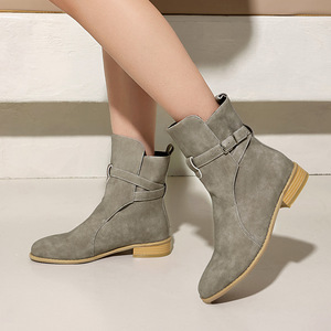Women Ankle <b>Boots</b> Round Toe Flat Buckle Strap Faux Suede <b>Boot</b> Comfort Solid Color Black Drop Shipping - Product Image 5