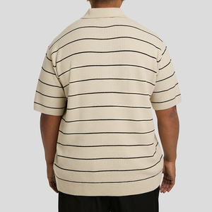 Men <b>Plus</b> <b>Size</b> Striped Knit Polo Shirt Short Sleeve Textured Collared Casual Relaxed Fit Summer <b>Sweater</b> Polo Top - Product Image 2