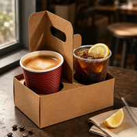 Boîte porte-gobelets en papier kraft de qualité alimentaire, support portable pour boissons chaudes et froides avec poignée pour emporter