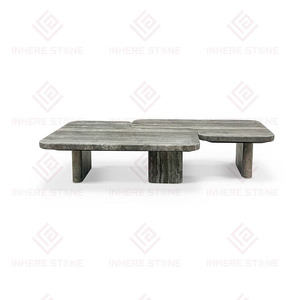 Vente en gros de meubles modernes de style nordique, ensemble de table basse en <span class=keywords><strong>travertin</strong></span> gris argenté, table centrale carrée en pierre naturelle de décoration pour la maison - Product Image 3
