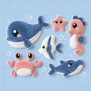 EYD 맞춤형 로고 고급스러운 재미있는 해양 동물들(고래, 돌고래, 해마, 게, 불가사리 등) 열접착식 셔닐 자수 패치 - Product Image 1