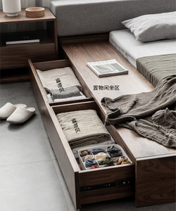 เตียงทาทามิไม้เนื้อแข็งแบบดั้งเดิมของญี่ปุ่น ทำจากไม้วอลนัทสีดำ แกะสลักด้วยมือ พร้อมลิ้นชักเก็บของแบบพับได้ ประหยัดพื้นที่ - Product Image 5