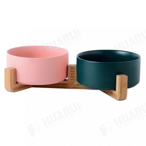 Fabricante atacado multi cores cerâmica madeira frame <span class=keywords><strong>pet</strong></span> gato cão tigela - Product Image 4