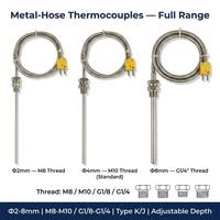 Thermocouple HUADONG avec gaine métallique flexible et raccord à compression