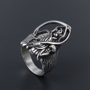 Men's <b>Titanium</b> Steel <b>Ring</b> Wings Skull Design Retro Style Fashion Jewelry SA546 - Product Image 2
