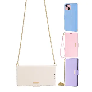 In Stock Fashion Girly Leather Crossbody Bag Flip Wallet Phone Cover for iPhone 15 14 13 Pro Max Xiaomi Leather Wallet Phone Bag