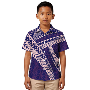 Chemise de créateur pour garçons, vêtements d'été, imprimé tribal polynésien Plumeria, chemise personnalisée à manches courtes, hauts pour enfants, vêtements pour garçons - Product Image 6