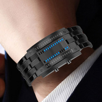BINBOND Montre électronique à mouvement à quartz étanche en acier inoxydable, design Iron Man à double ligne binaire, pour étudiants et couples, style mode et personnalité