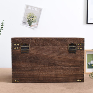 Caja de Almacenamiento de Madera Rectangular con Acabado Carbonizado y Cerradura, Tipo Soporte, para Joyería, Decorativa - Product Image 3