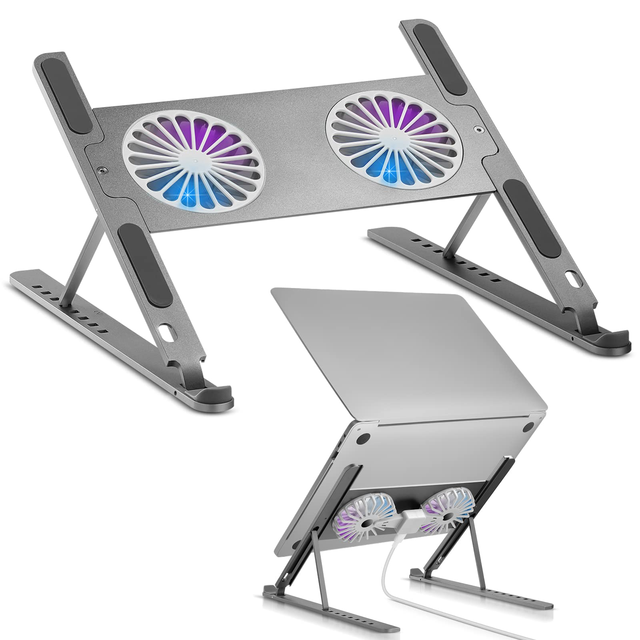 Newest Foldable Tablet Computer Riser Height Adjustable Cooling Pads Portable Ergonomic Aluminium Laptop Stand With Fan