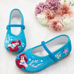 LZH 빈티지 자수 캔버스 국립 댄스 플랫 신발 숙녀 편안한 중국 소녀 원주민 어린이 한푸 전통 신발