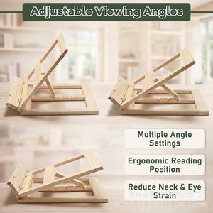 Wooden Book <b>Stand</b> Adjustable Angle <b>For</b> Books Cookbooks Magazines <b>Tablet</b> Holder Hands Free Reading Rack Natural Wood Color - Product Image 4