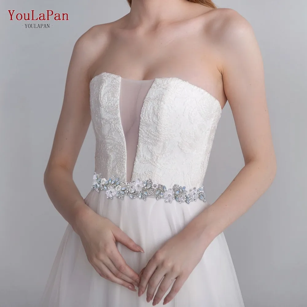 YouLaPan S434 Hot Sale Dress Accessories Handmade Crystal Pearl Wedding Sash Silver Rhinestone Bridal Belt For Wedding Dress