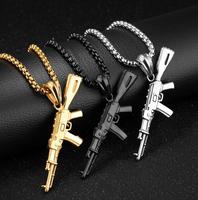 Vente en gros personnalisé 925 argent sterling plaqué or AK-47 mitrailleuse pendentif collier pistolet porte-clés