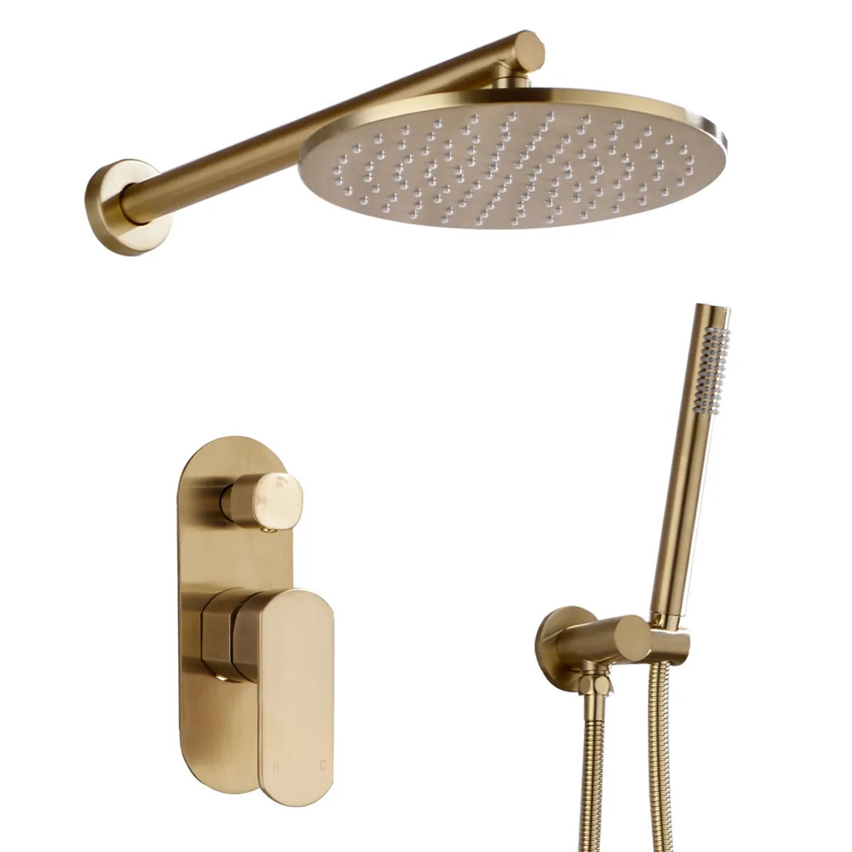 ทองสีห้องน้ำที่สมบูรณ์แบบฝักบัวทองเหลืองติดผนังโรงแรม Rain Shower 8/10/12นิ้วแตะ