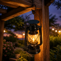 Lampe suspendue industrielle en métal noir, ampoule Edison vintage, lampe solaire de camping, capteur de lumière, intensité réglable, indice de protection IP44 pour une utilisation en extérieur
