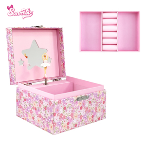 Boîte à bijoux musicale florale ballerine avec plateau amovible <span class=keywords><strong>et</strong></span> figurine rotative miroir étoile, organisateur de bijoux musical pour enfants - Product Image 1