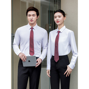 Hotel Front Desk Uniform Long Sleeve Shirt Solid Color Anti-Wrinkle Polyester Unisex Workwear - Product Image 1