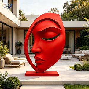 Sculpture de visage abstraite rouge en métal, art de la sculpture, forme irrégulière, objet de collection, décoration - Product Image 4