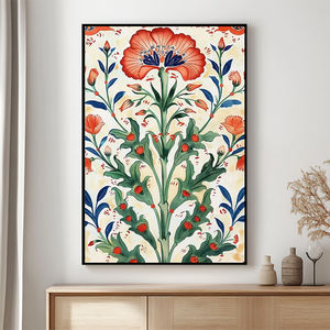 Decoración del Hogar, Impresión en Lienzo Floral Grande y Colorida, Arte Folclórico, Pinturas de Flores Vintage y Arte Mural Indio - Product Image 3