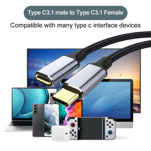 كابل نايلون ساخن من النوع C 4K HD PD100W 10Gbps لنقل البيانات كابل شاحن هاتف USB C إلى USB C شحن سريع للإناث للكمبيوتر المحمول - Product Image 2