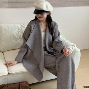 Ensemble <span class=keywords><strong>Tailleur</strong></span> Moderne <span class=keywords><strong>Femme</strong></span> Ceinturé à Revers en Maille avec <span class=keywords><strong>Pantalon</strong></span> Large Éléégance du Bureau à la <span class=keywords><strong>Soirée</strong></span> - Product Image 2