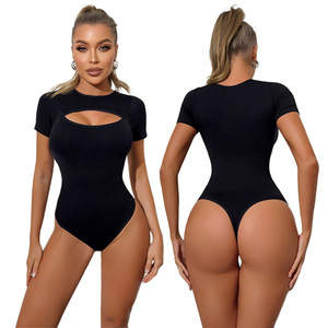 Hot-bán sexy giản dị cơ thể-hình Ngắn Tay Áo của phụ nữ bodysuits với cut-out ở phía trước ngực - Product Image 1