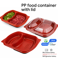 Contenants alimentaires en PP de 1000 ml, 2 compartiments, sans BPA, boîte de préparation des repas, couvercle en PET transparent, compatible micro-ondes et réfrigérateur, boîte à lunch pour restaurant