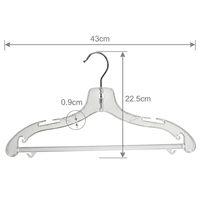 Cintre transparent en plastique de 43 cm avec barre transversale pour pantalons et jupes, gain de place, idéal pour placard et présentation en magasin