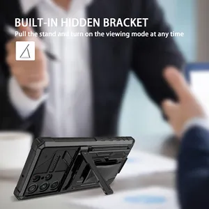 Factory Drop Shipping High Quality Shockproof Armor Clip Holder Built-in Stand For Samsung Galaxy S23 S22 S21 Ultra Phone Case