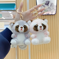 Porte-clés en peluche petit raton laveur mignon et moelleux, pendentif de sac en peluche douce, adorable poupée de dessin animé, breloque de sac à dos, cadeau pour filles