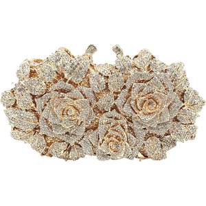Sac de soirée de luxe pour femme avec strass floraux 3D, chaîne dorée et cristaux roses étincelants, idéal pour les sorties nocturnes - Product Image 1