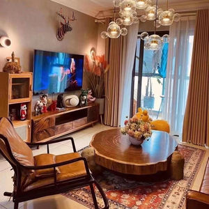 Tavolo da Caffè in Legno con Bordo Naturale <span class=keywords><strong>Stile</strong></span> Moderno Americano Resina Epossidica per Soggiorno e Caffetteria - Product Image 5