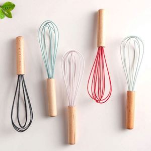 Batidor de huevo y mezclador de masa danesa multicolor, manual, de silicona con mango de madera de bambú para matcha - Product Image 6