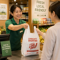 Sacs de courses en PEHD personnalisés pour supermarchés, avec poignées découpées, qualité alimentaire, gaufrage, vente en gros
