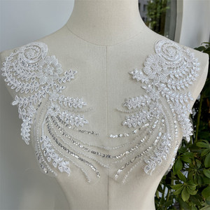 1 paio di toppe di fiori di paillettes ricamate bianche nere con motivo Applique <span class=keywords><strong>in</strong></span> <span class=keywords><strong>pizzo</strong></span> abito da sposa abito da sposa - Product Image 2
