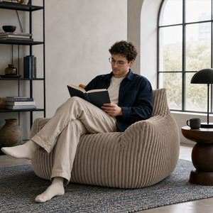 Goedkope Beanbag Sofa, vloersofa, compressieverpakking, geribbelde corduroy, moderne gebogen vorm voor thuis lezen en ontspannen - Product Image 3