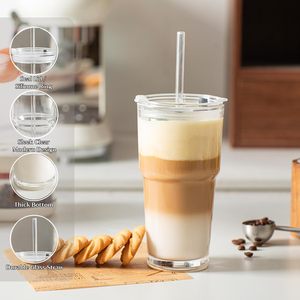 Set <span class=keywords><strong>di</strong></span> 2 Bicchieri in Vetro Trasparente da 20oz con Coperchio, Tazze da Caffè Rinforzate, Bicchieri con Cannuccia per Frullati, Tè, Latte, Whisky - Product Image 6