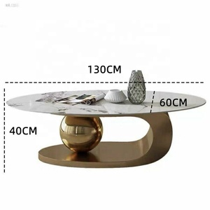 Lumière de luxe de haute qualité marbre haut en acier inoxydable cadre salon meubles <span class=keywords><strong>prix</strong></span> de gros ovale doré Centre Table basse - Product Image 5