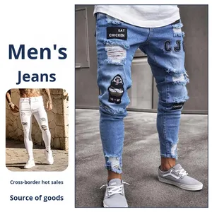 <span class=keywords><strong>Jean</strong></span> slim déchiré pour <span class=keywords><strong>homme</strong></span> style européen et américain, coupe <span class=keywords><strong>skinny</strong></span>, en denim délavé, nouvelle collection été, vente chaude - Product Image 2